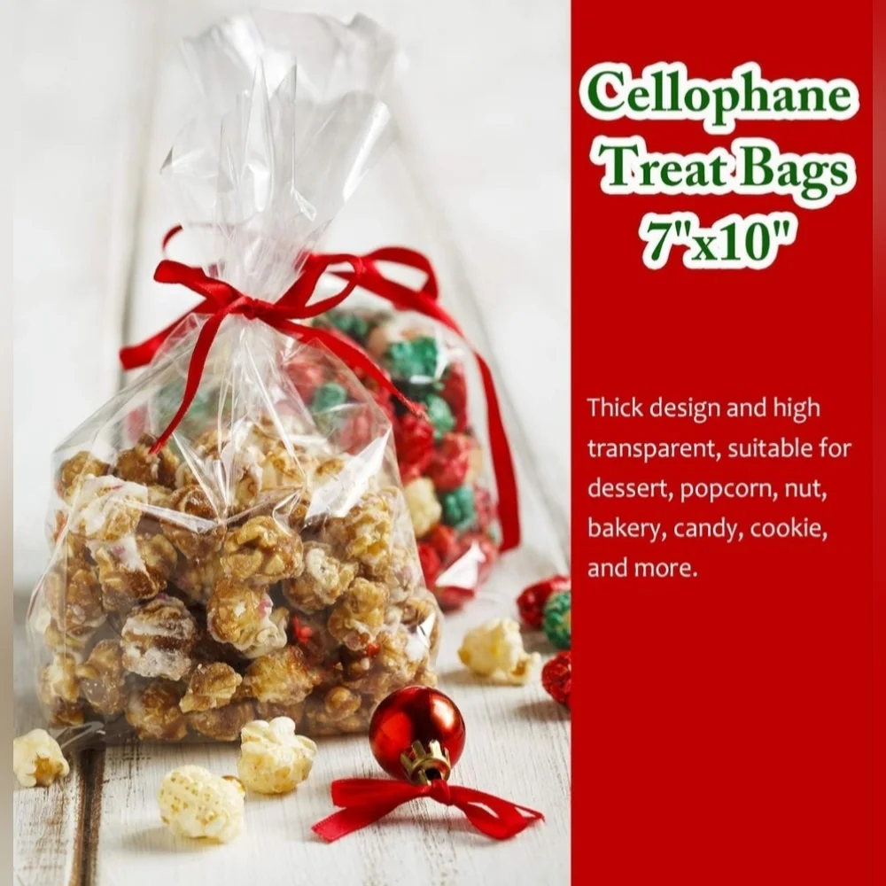 🍎 200 Clear Cellophane Plastic Bags w/ Twist Ties Party Favor Gifts 7×10 Inches